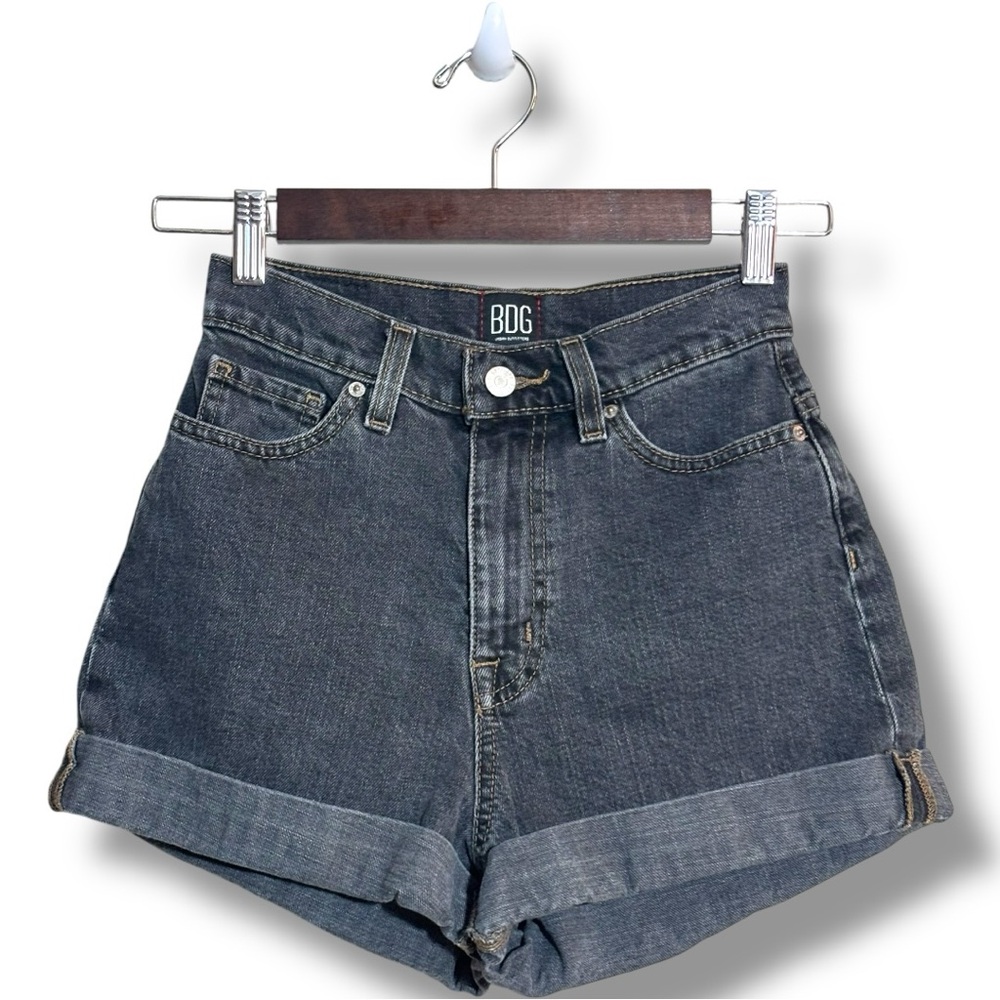 BDG Urban Outfitters Black Denim Cuffed Mom High Waisted Shorts - Picture 4 of 16